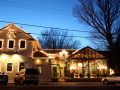 Restaurant lit up at night