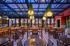 restaurant patio with glass roof and opening walls