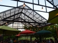 Retractable patio roof over a restaurant patio