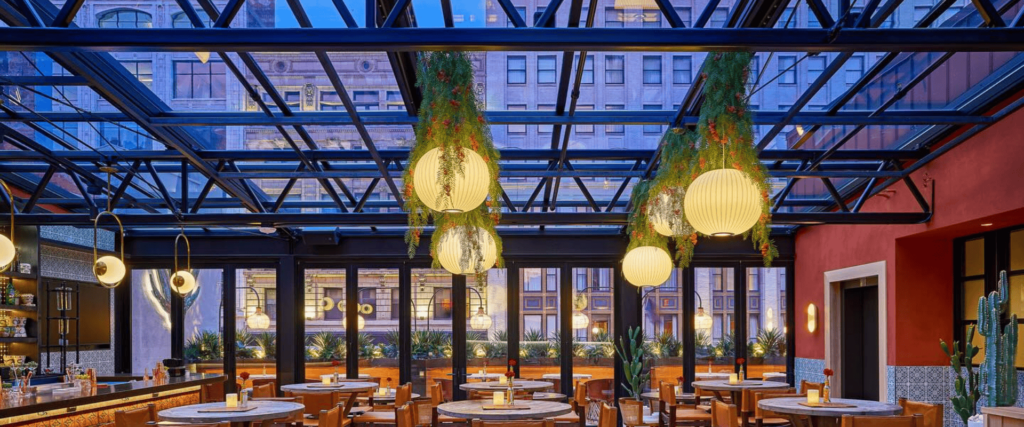 Glass roof on restaurant patio