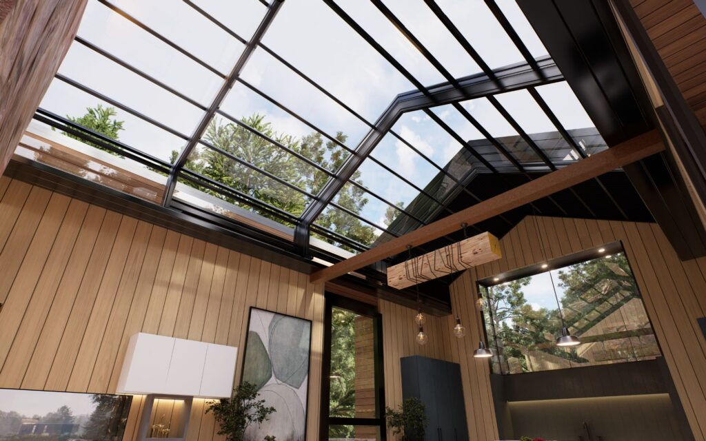 Retractable roof on a house